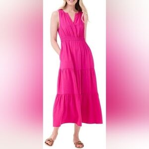 NIC+ZOE Linen Tiered Maxi Dress Size XL Pink Sleeveless Pockets Cottagecore